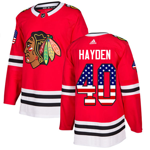 Adidas Blackhawks #40 John Hayden Red Home Authentic USA Flag Stitched NHL Jersey - Click Image to Close